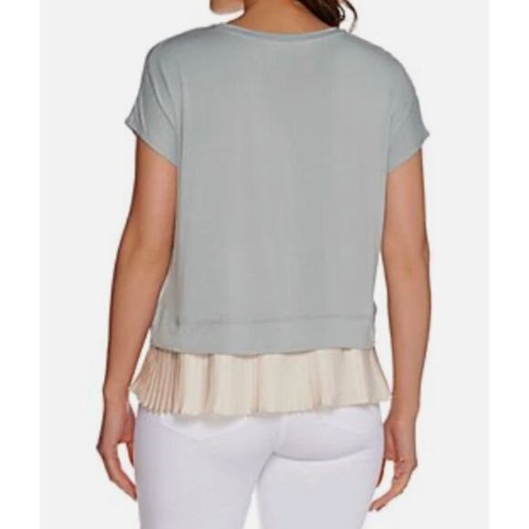 LOGO by Lori Goldstein Drop Shoulder Knit Top Pleated Trim Cap Sleeve XXS 2XS - Picture 2 of 9